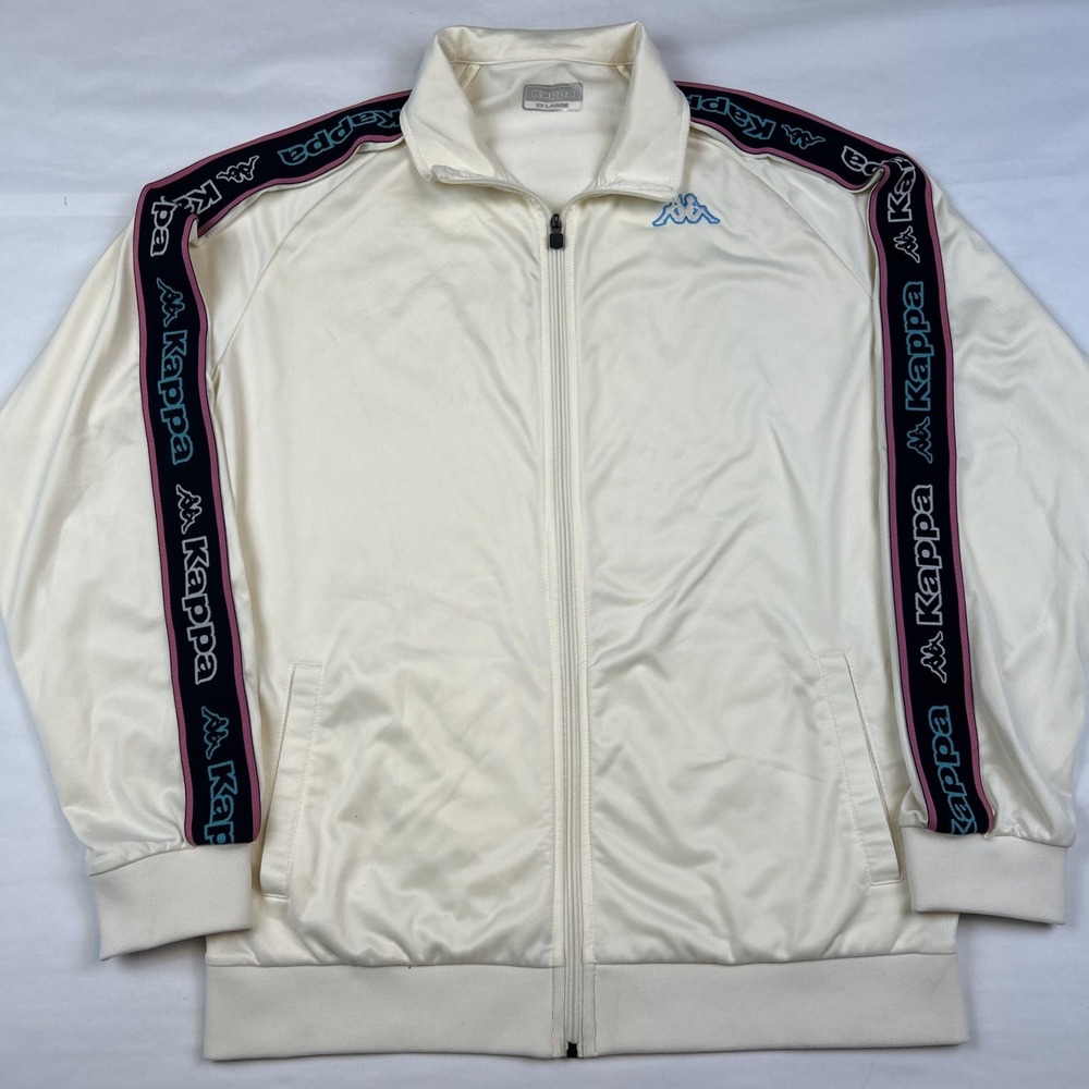 VTG Kappa Tape Logo Track Jacket Men's Size XXL Ivory Pink Black Full Zip Coat